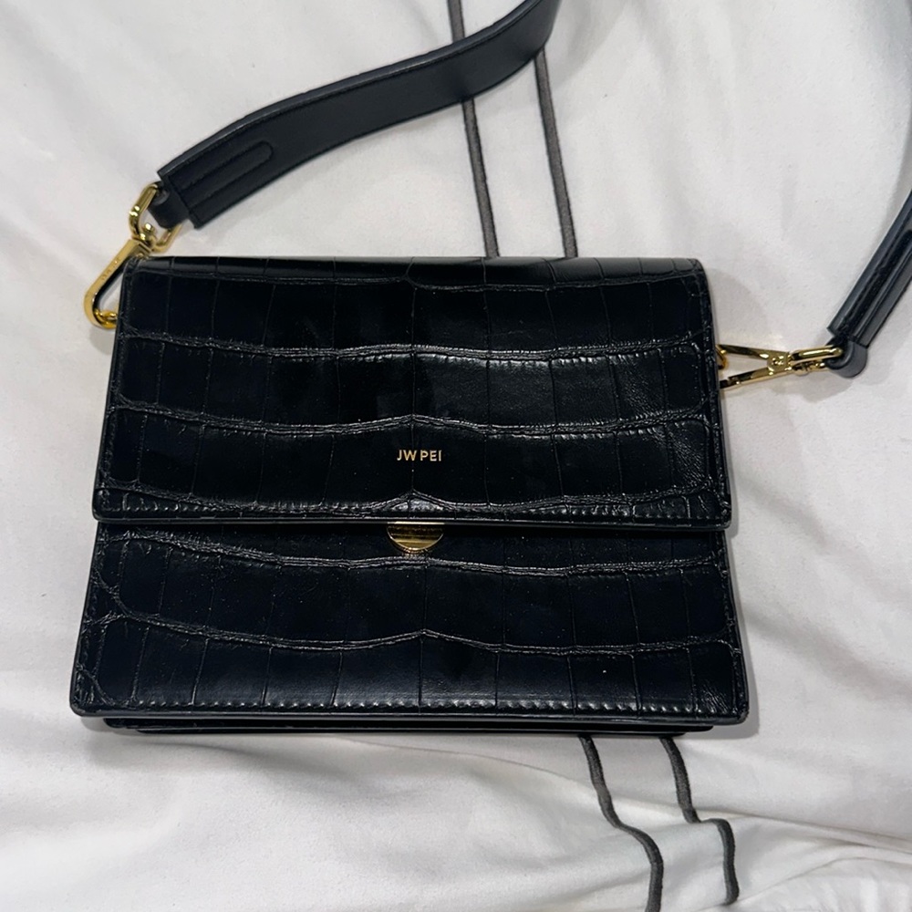 JW PEI Mini Flap Crossbody - Black Croc